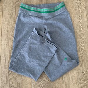 Grey Lululemon flare sweatpants.